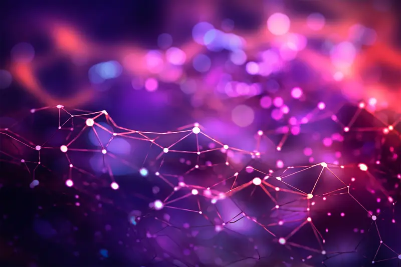 Red de puntos luminosos conectados entre sí sobre fondo morado