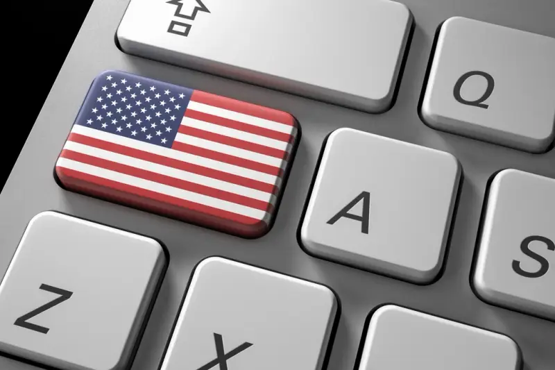 Tecla con la bandera de Estados Unidos en un teclado