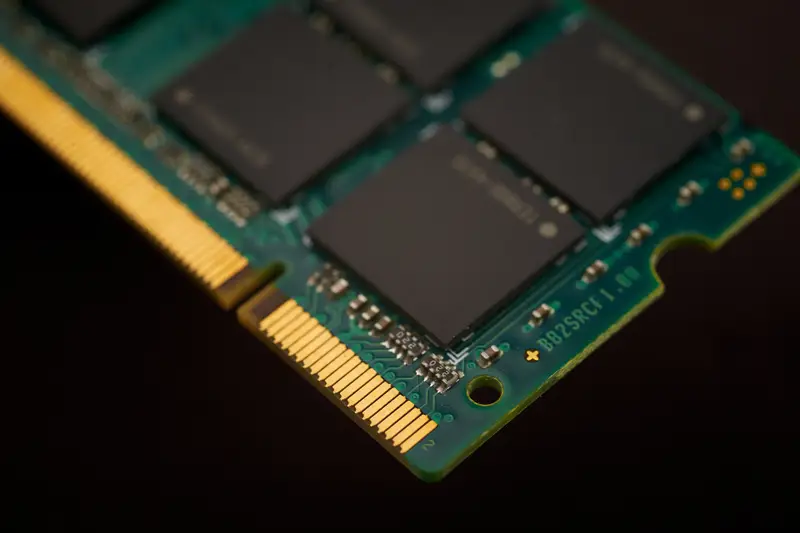 Chips de un módulo de memoria RAM en primer plano