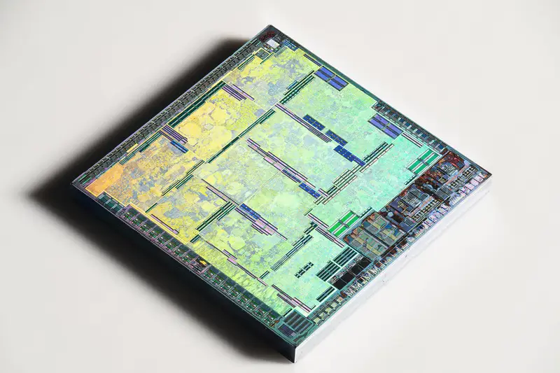 Chip de silicio de un procesador visto de cerca